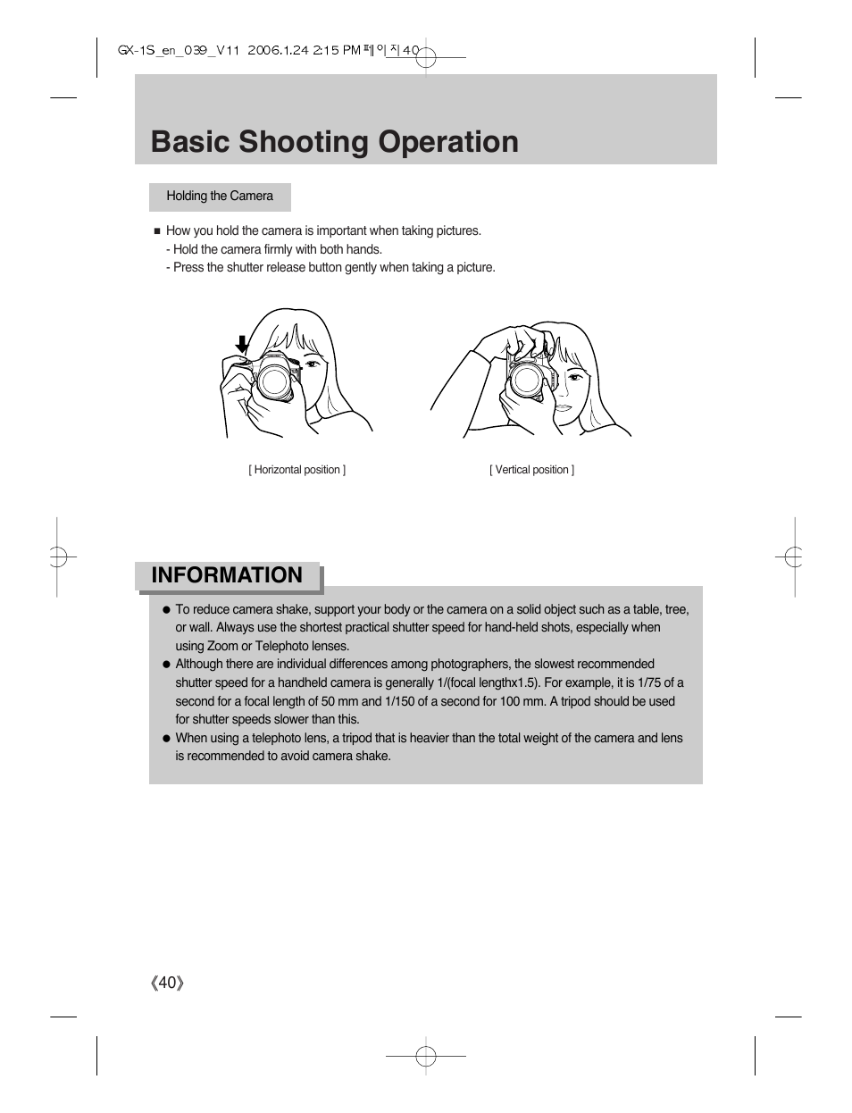 Basic shooting operation, Information | Samsung Digimax GX-1S User Manual | Page 41 / 214