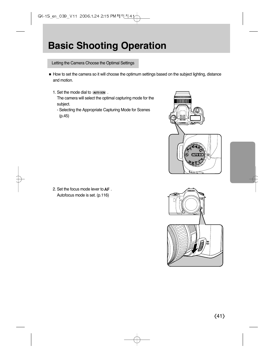 Basic shooting operation | Samsung Digimax GX-1S User Manual | Page 42 / 214