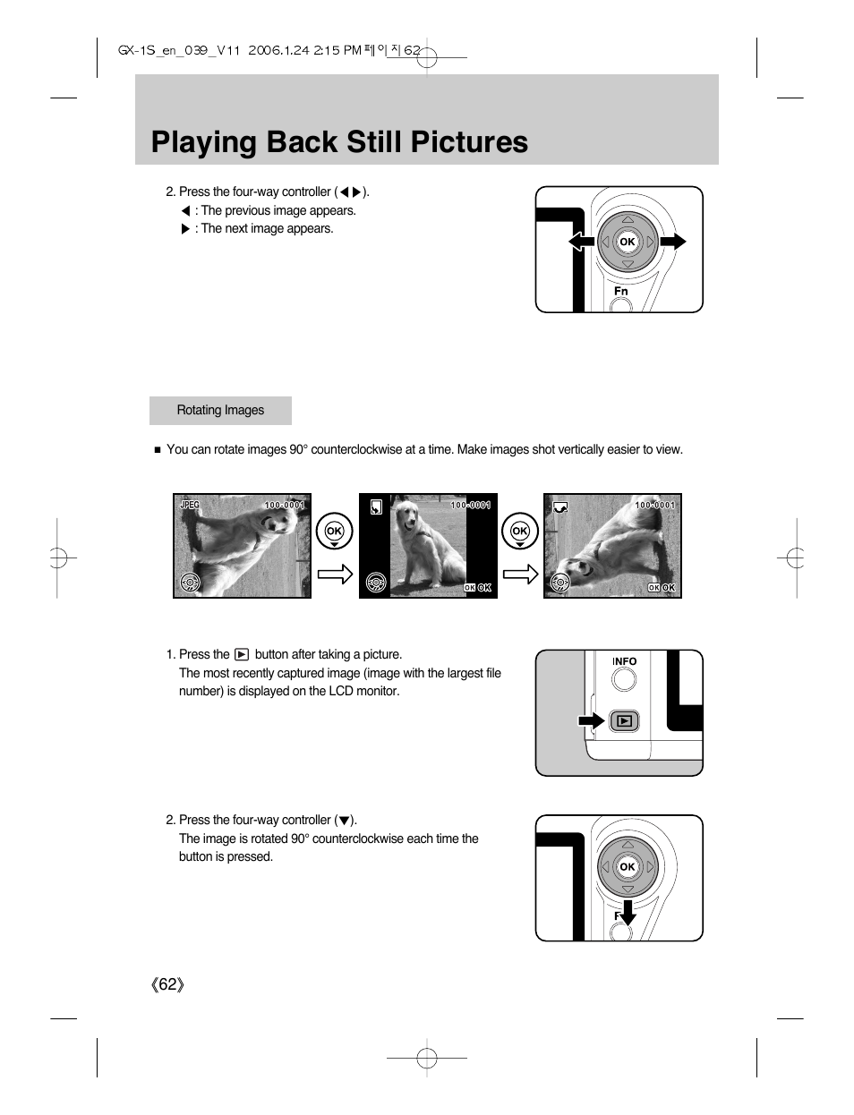 Playing back still pictures | Samsung Digimax GX-1S User Manual | Page 63 / 214