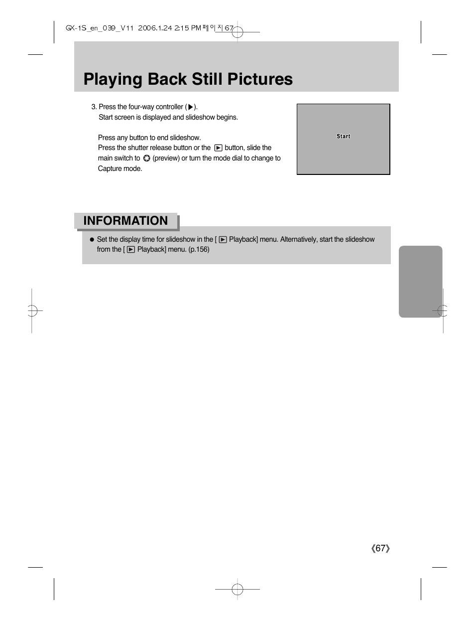 Playing back still pictures, Information | Samsung Digimax GX-1S User Manual | Page 68 / 214