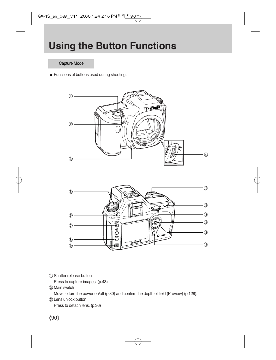 Using the button functions | Samsung Digimax GX-1S User Manual | Page 91 / 214