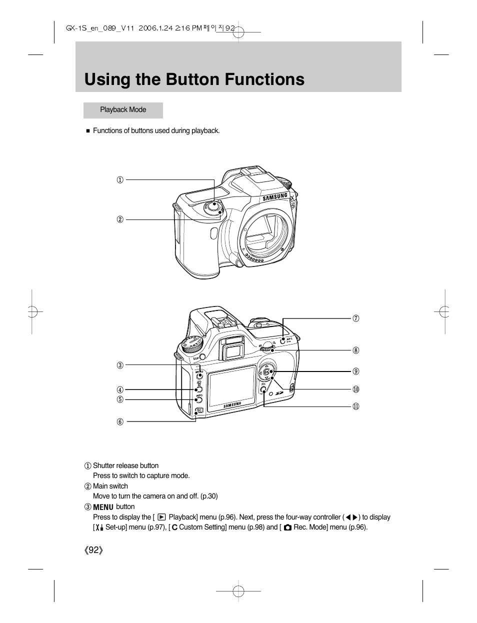 Using the button functions | Samsung Digimax GX-1S User Manual | Page 93 / 214