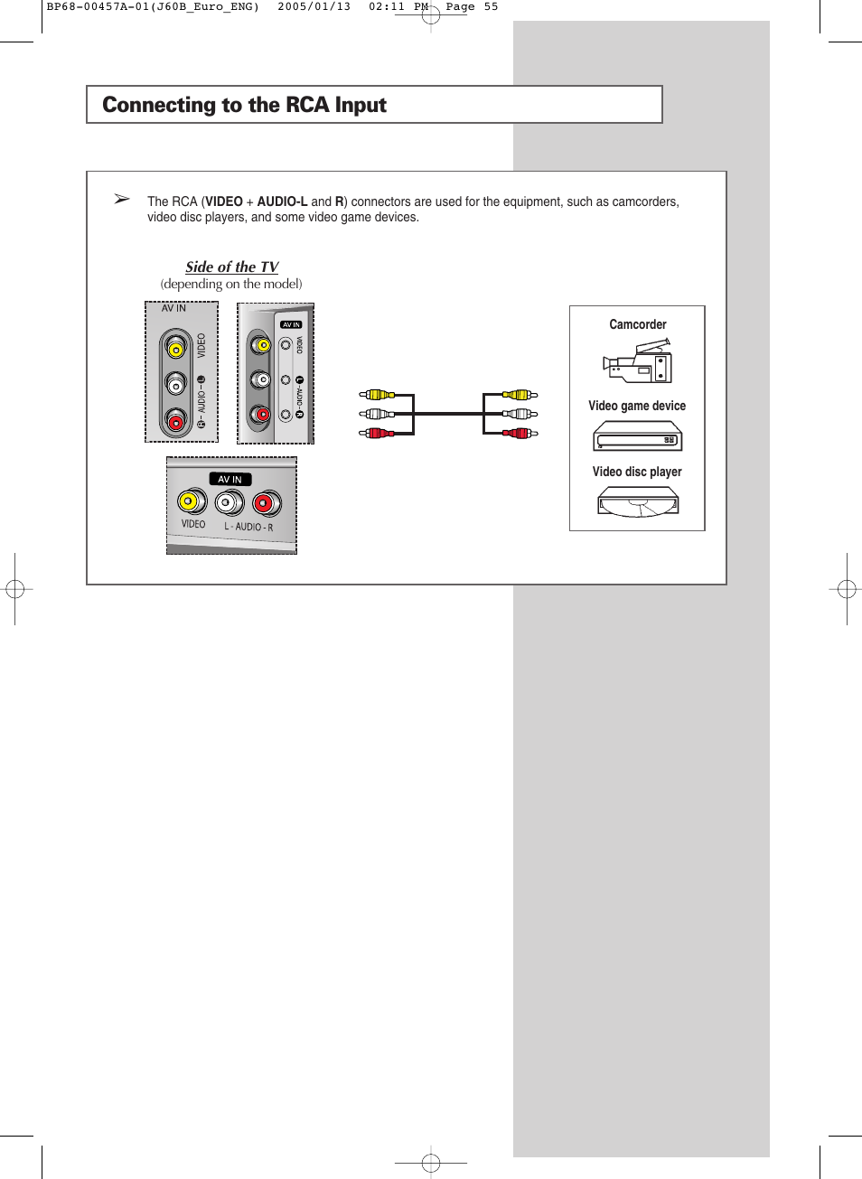 Connecting to the rca input | Samsung SP-43R1HL User Manual | Page 5 / 7