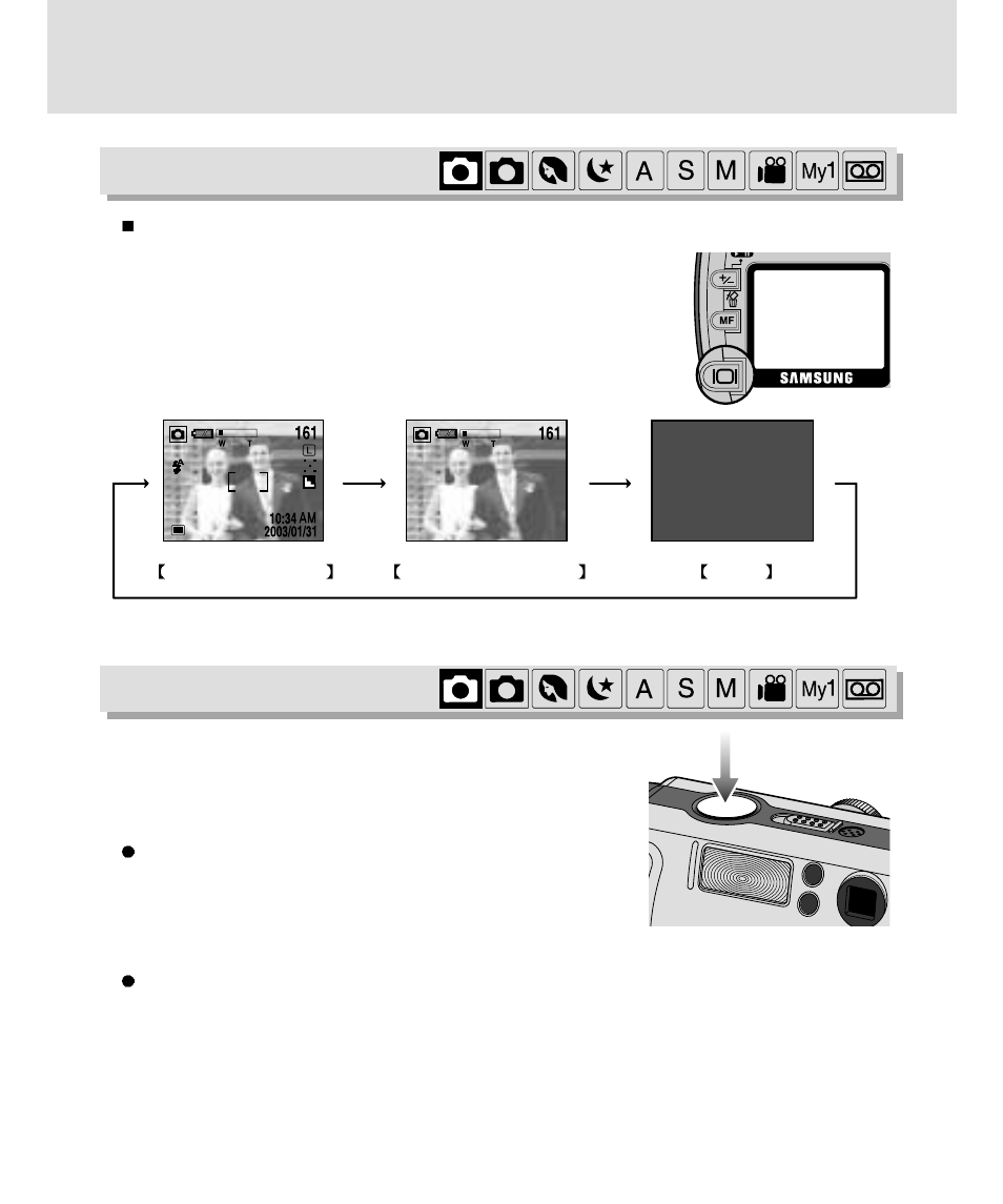 Using the camera button to adjust the camera, Shutter button lcd button | Samsung 3500 User Manual | Page 32 / 140