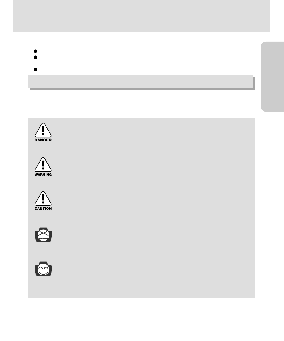 Getting to know your camera, Ready, About the symbols | Danger, Warning, Caution, Notice, Information | Samsung 3500 User Manual | Page 5 / 140