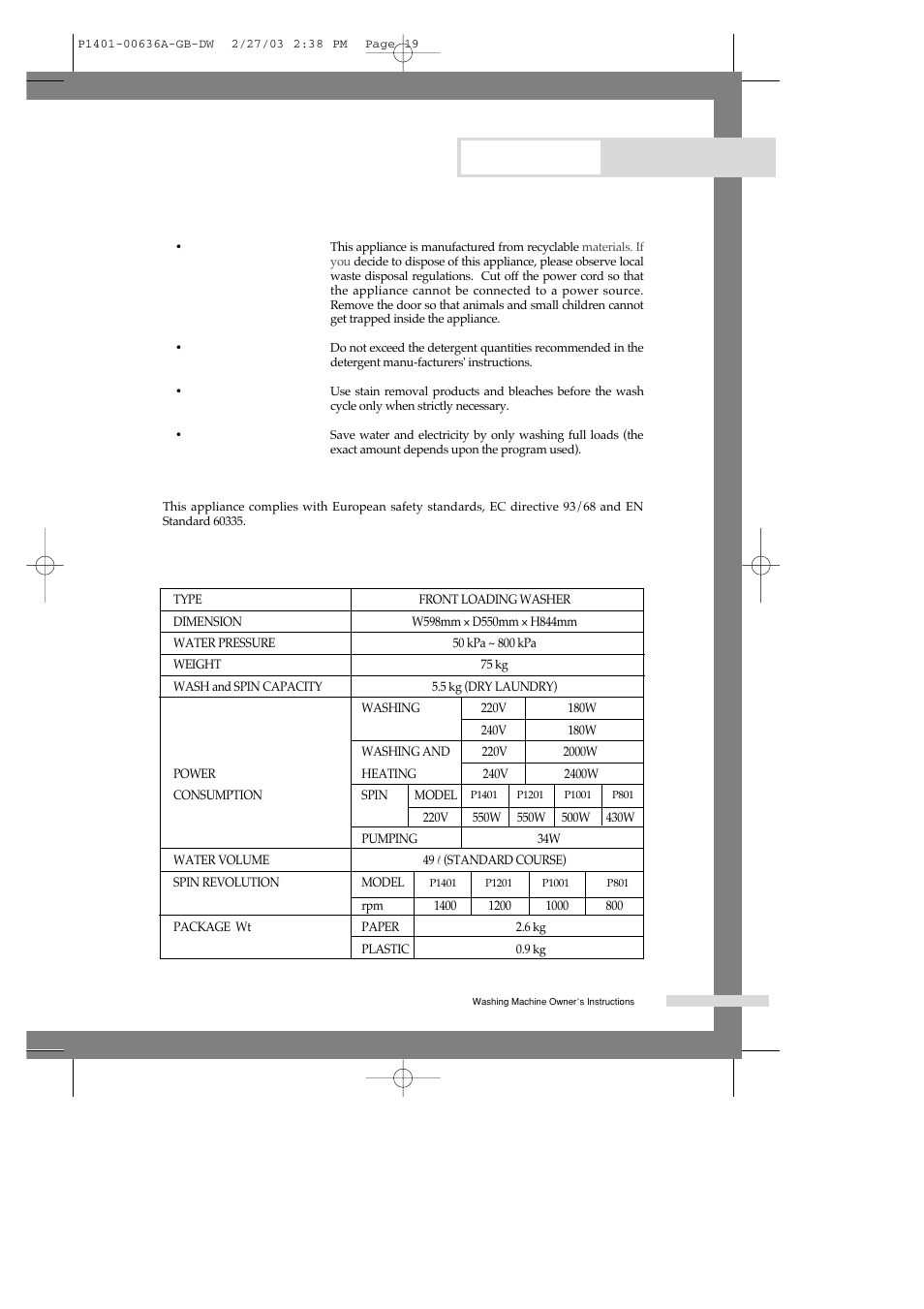 Protecting the environment, Declaration of conformity, Appendix | Samsung P1401 User Manual | Page 21 / 22