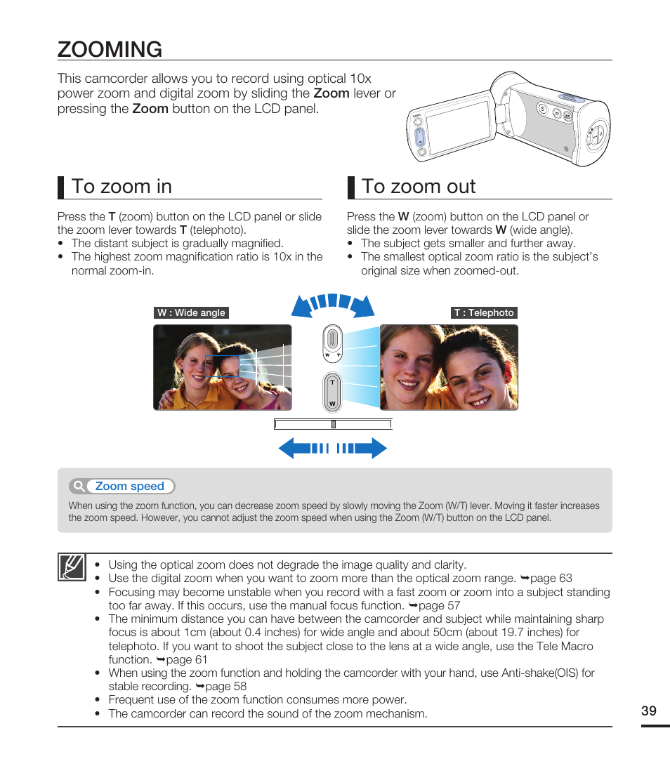 Zooming | Samsung HMX-T10WN User Manual | Page 49 / 127