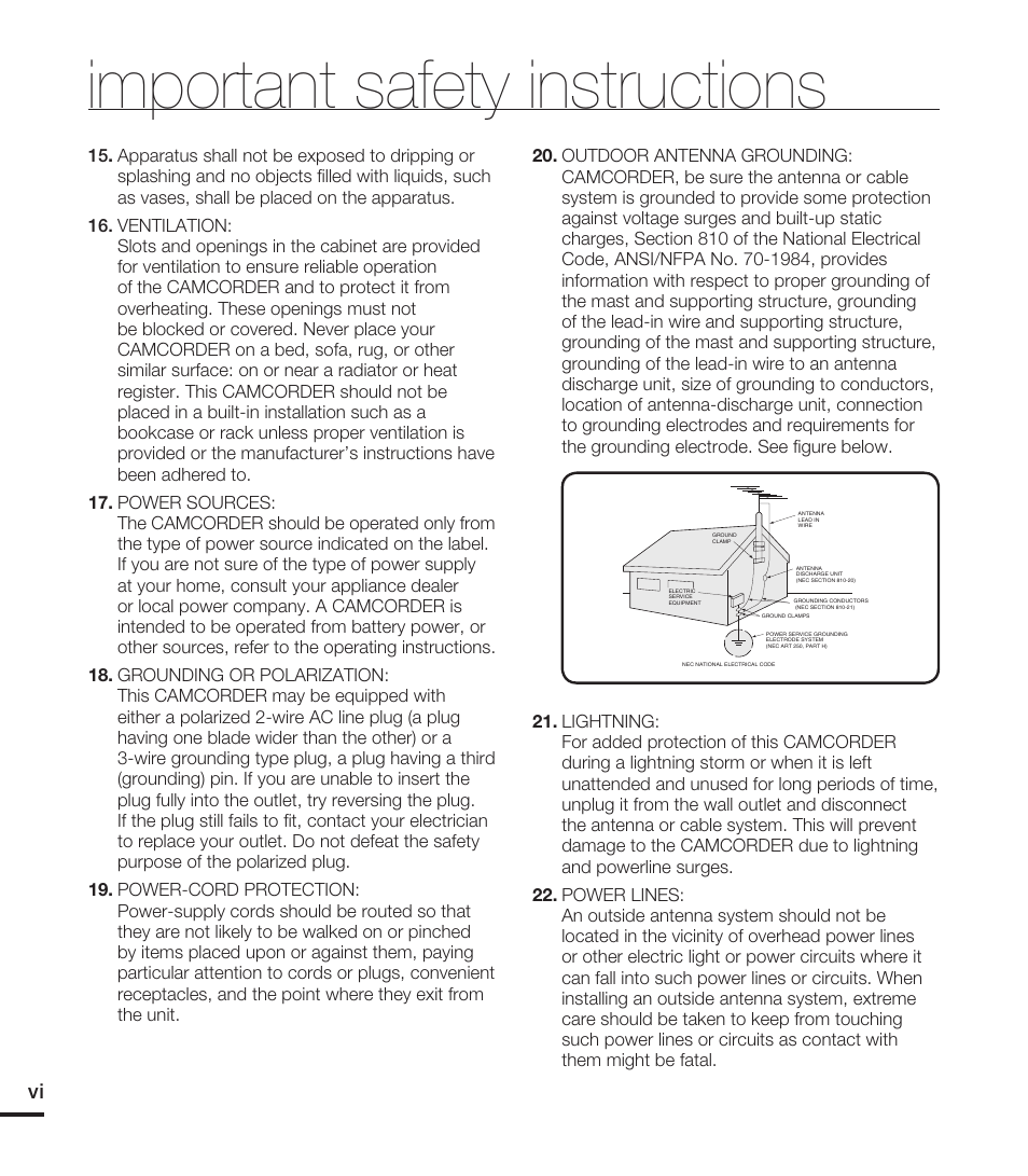 Important safety instructions | Samsung HMX-T10WN User Manual | Page 6 / 127