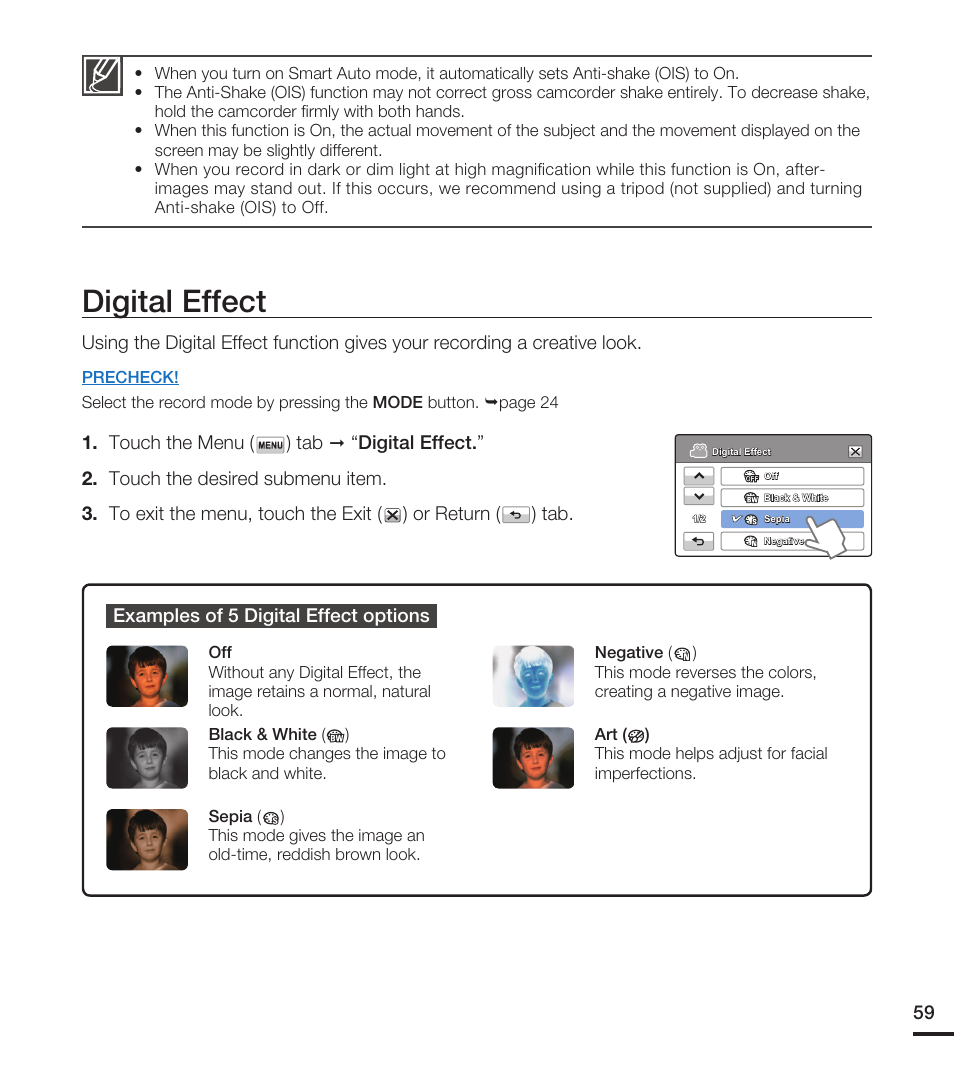 Digital effect | Samsung HMX-T10WN User Manual | Page 69 / 127