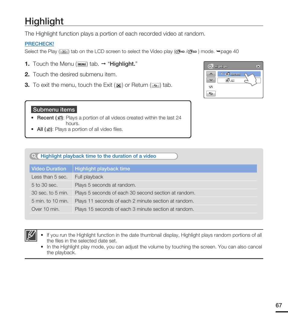Highlight | Samsung HMX-T10WN User Manual | Page 77 / 127