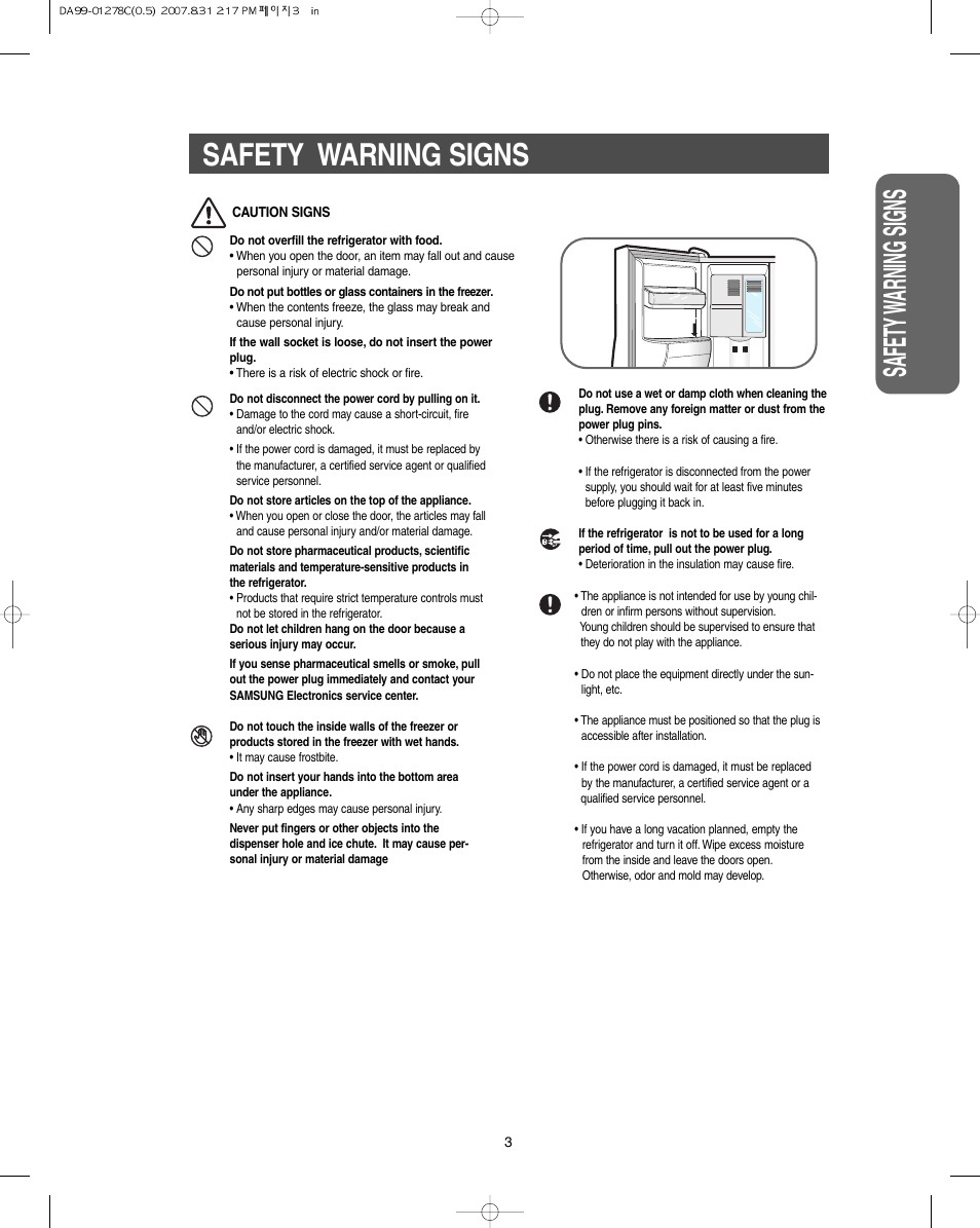 Safety w arning signs safety warning signs | Samsung DA99-01278C User Manual | Page 3 / 32