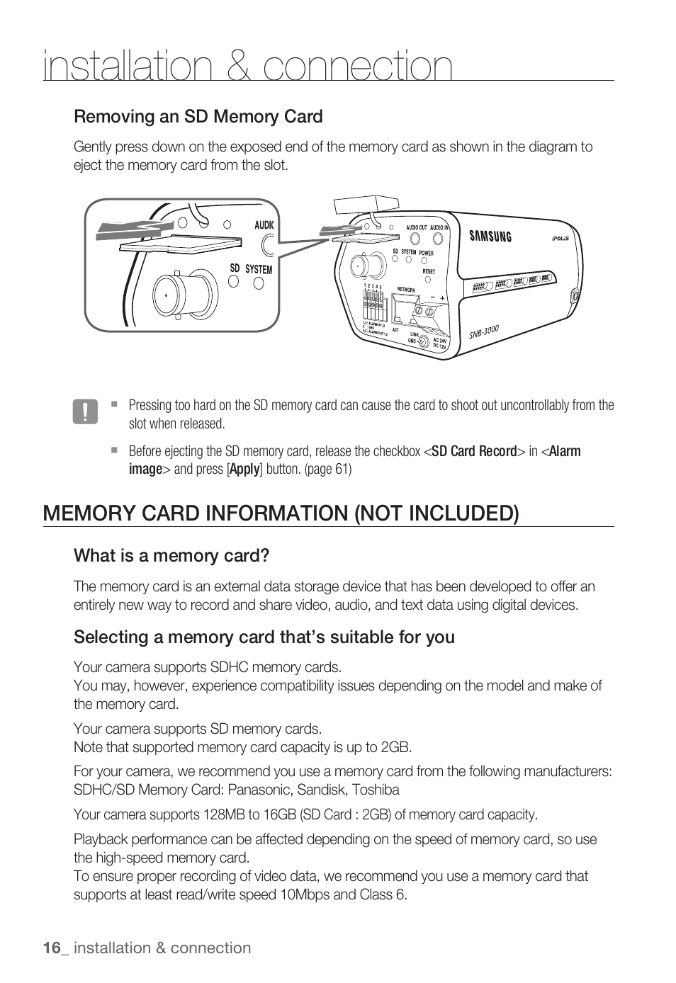 Installation & connection | Samsung SNB-3000(P) User Manual | Page 16 / 111