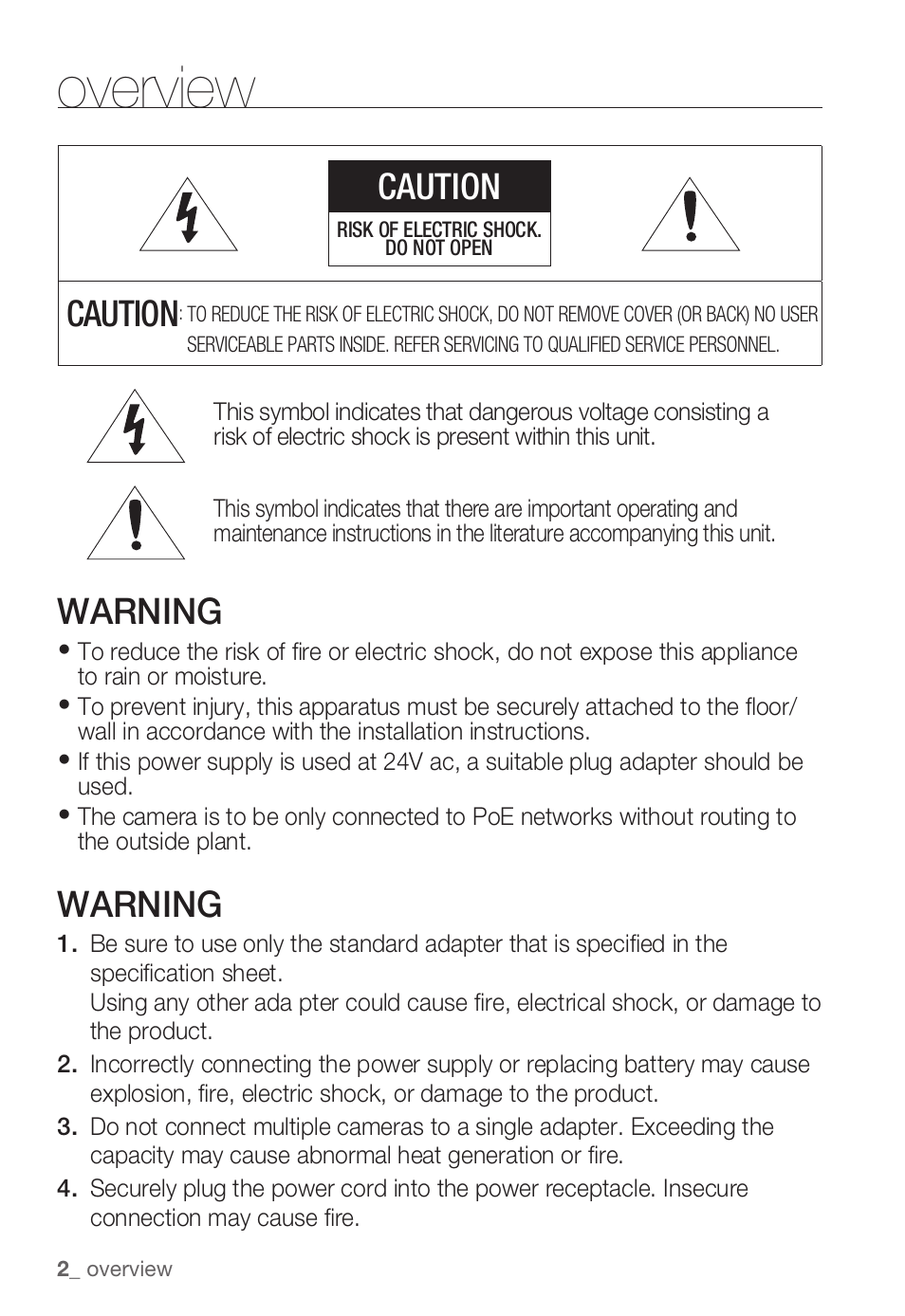 Overview, Caution, Warning | Samsung SNB-3000(P) User Manual | Page 2 / 111