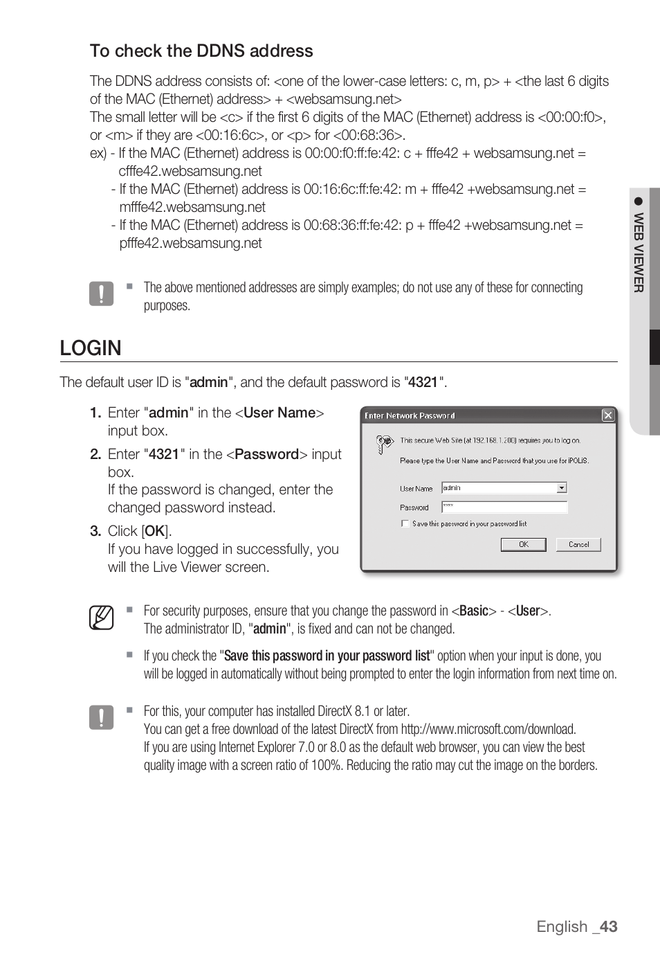 Login | Samsung SNB-3000(P) User Manual | Page 43 / 111