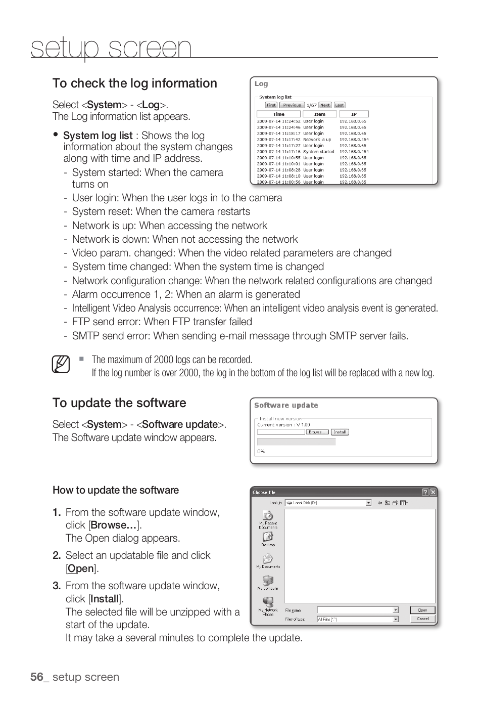 Setup screen | Samsung SNB-3000(P) User Manual | Page 56 / 111