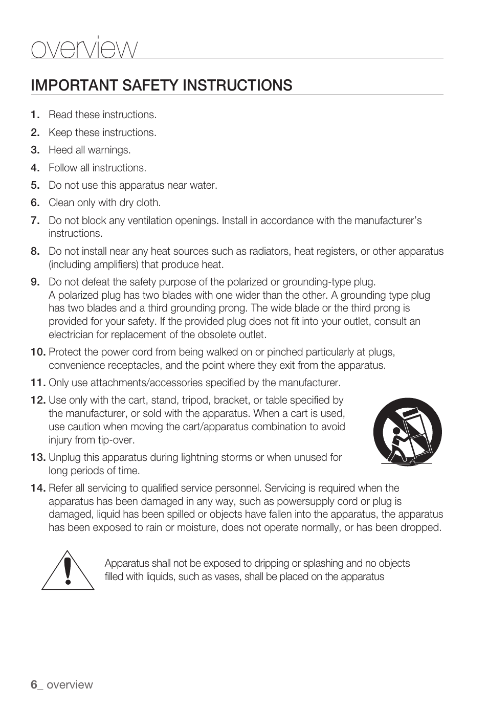 Overview, Important safety instructions | Samsung SNB-3000(P) User Manual | Page 6 / 111