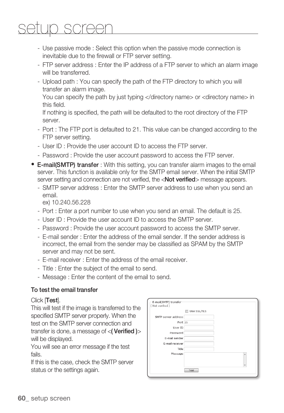 Setup screen | Samsung SNB-3000(P) User Manual | Page 60 / 111