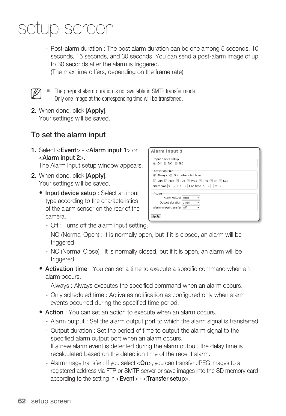 Setup screen | Samsung SNB-3000(P) User Manual | Page 62 / 111