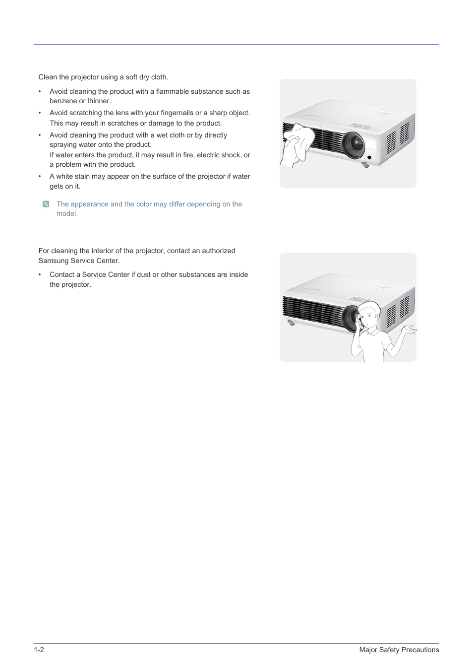2 care and maintenance, Care and maintenance -2 | Samsung SP-M305 User Manual | Page 5 / 89