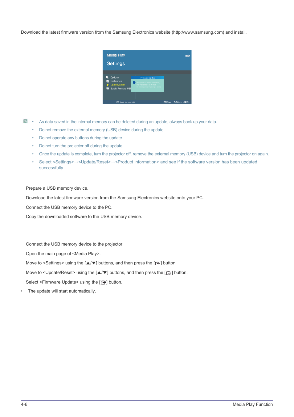 6-1. firmware update | Samsung SP-M305 User Manual | Page 69 / 89