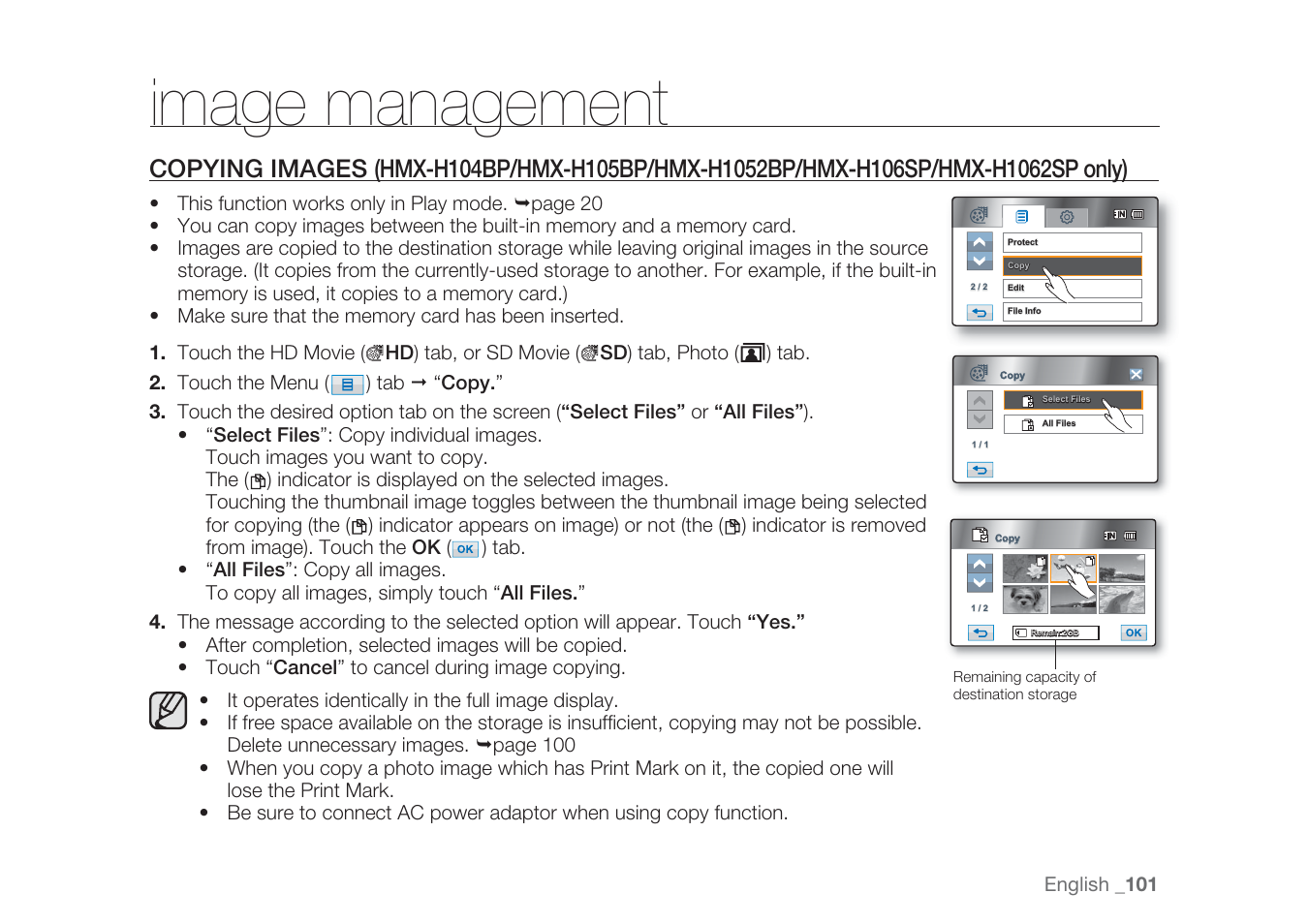 Image management | Samsung HMX-H1062SP User Manual | Page 111 / 144