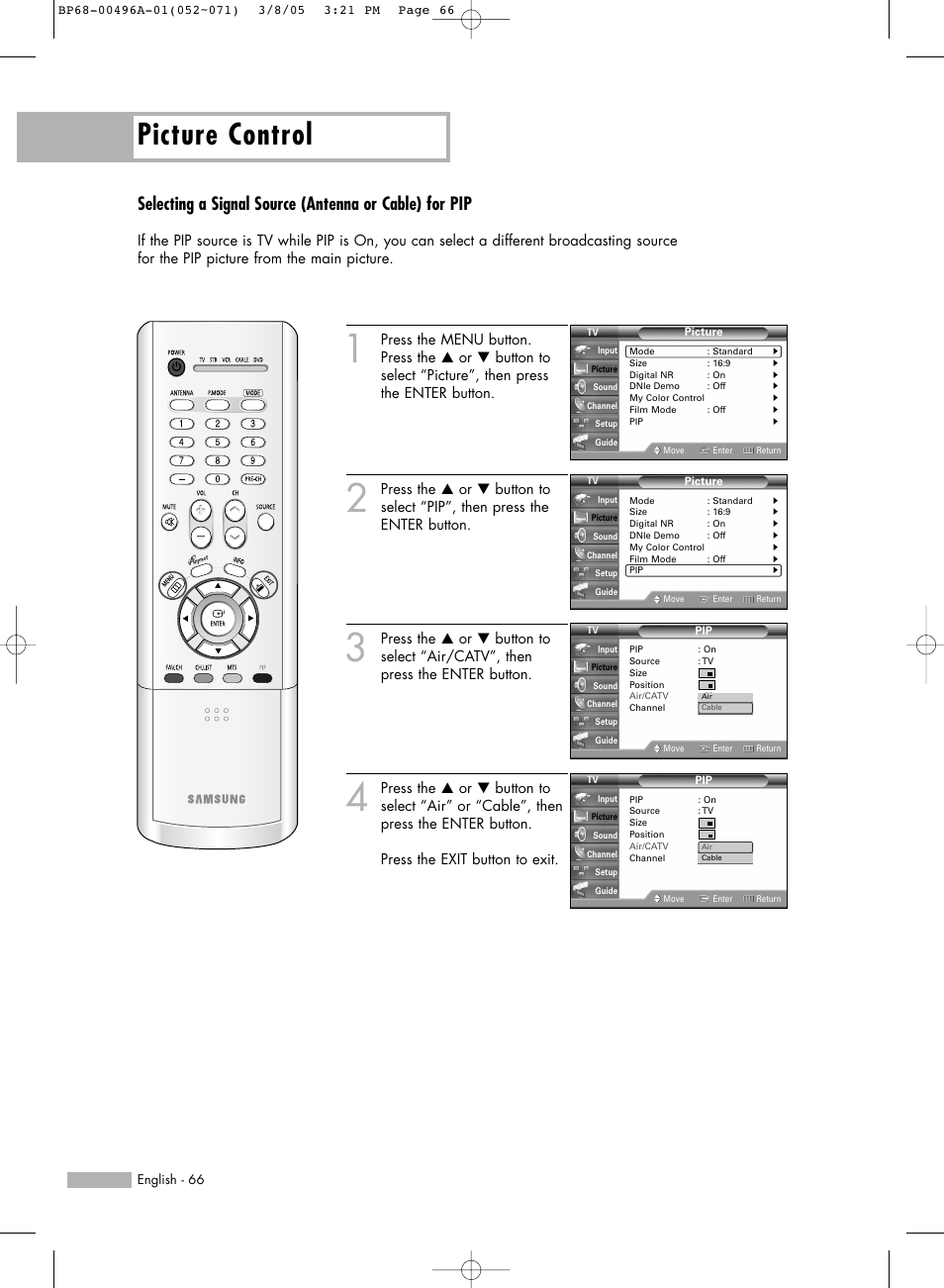 Picture control | Samsung HL-R4266W User Manual | Page 66 / 108