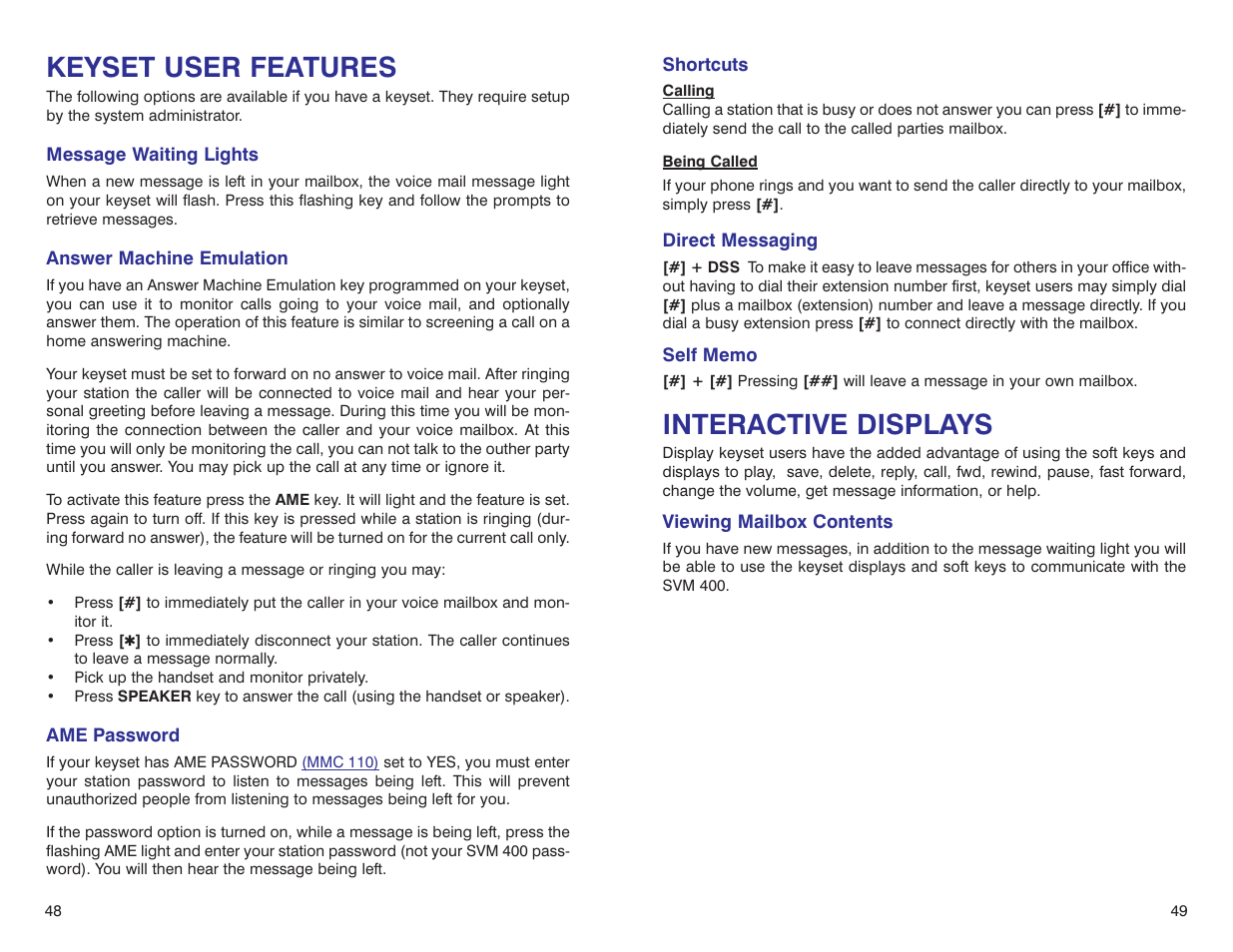 Keyset user features, Interactive displays | Samsung DS 24D User Manual | Page 27 / 28