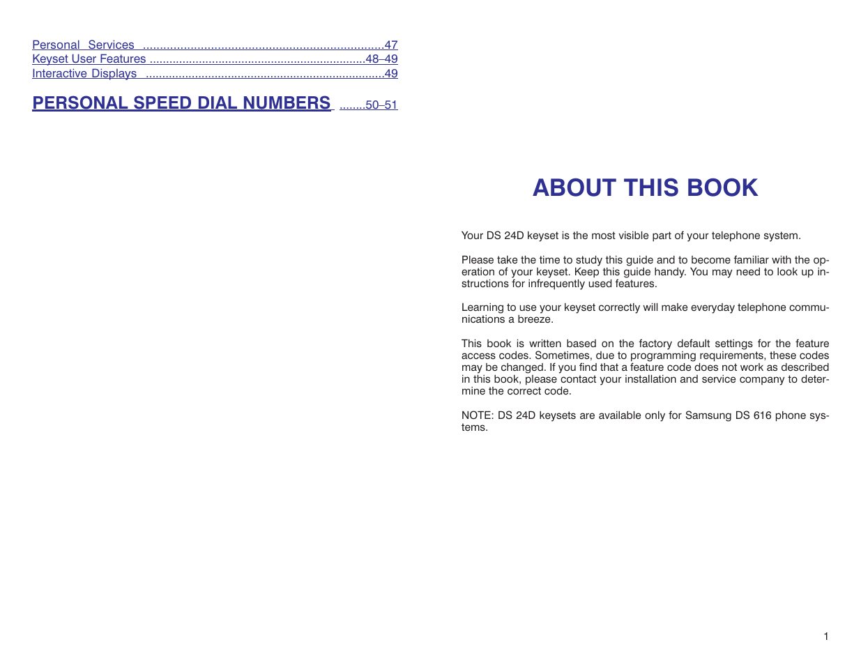 About this book, Personal speed dial numbers | Samsung DS 24D User Manual | Page 3 / 28