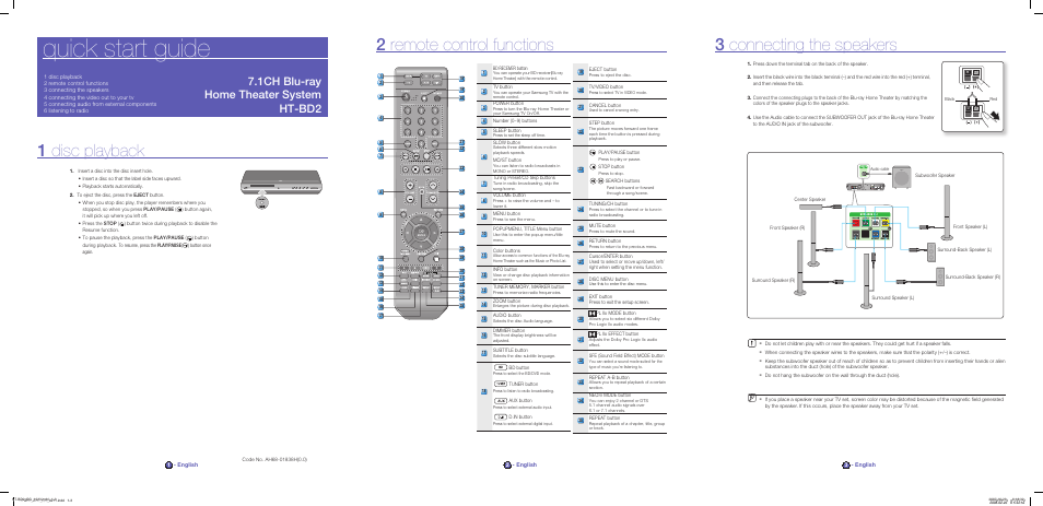 Samsung HT-BD2 User Manual | 2 pages