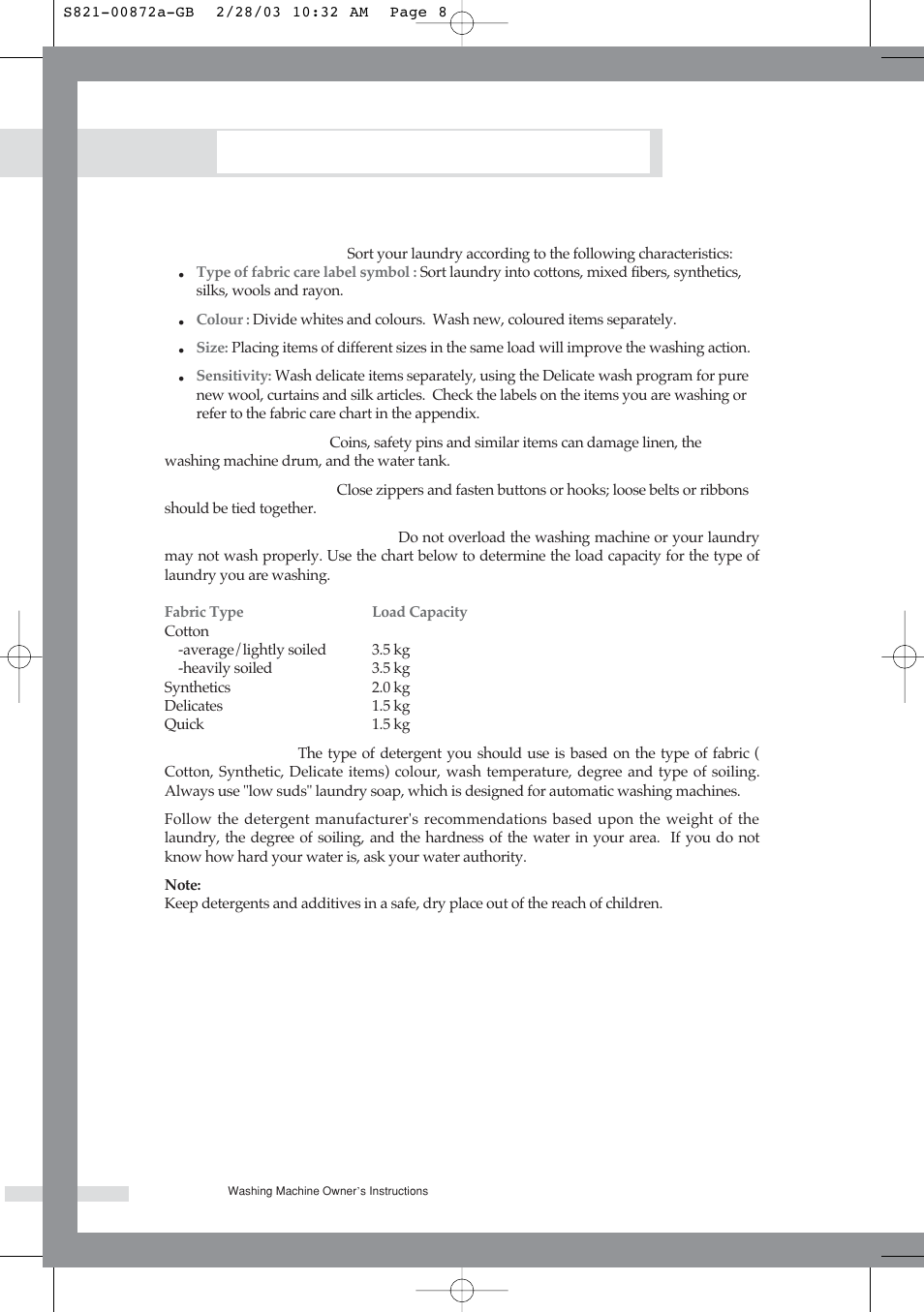 Washing a load of laundry, Washing tips and hints | Samsung S821 User Manual | Page 10 / 17