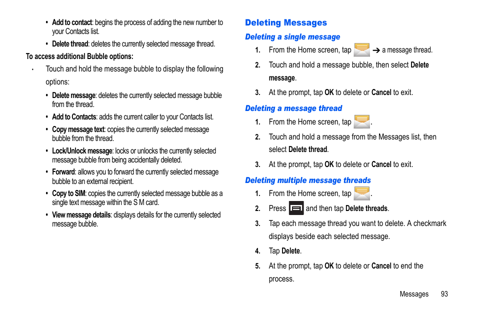 Deleting messages | Samsung GALAXY S SGH-T989D User Manual | Page 101 / 223