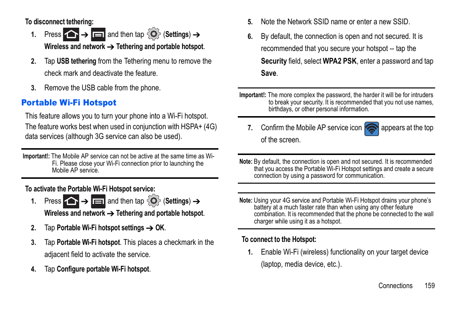 Portable wi-fi hotspot | Samsung GALAXY S SGH-T989D User Manual | Page 167 / 223