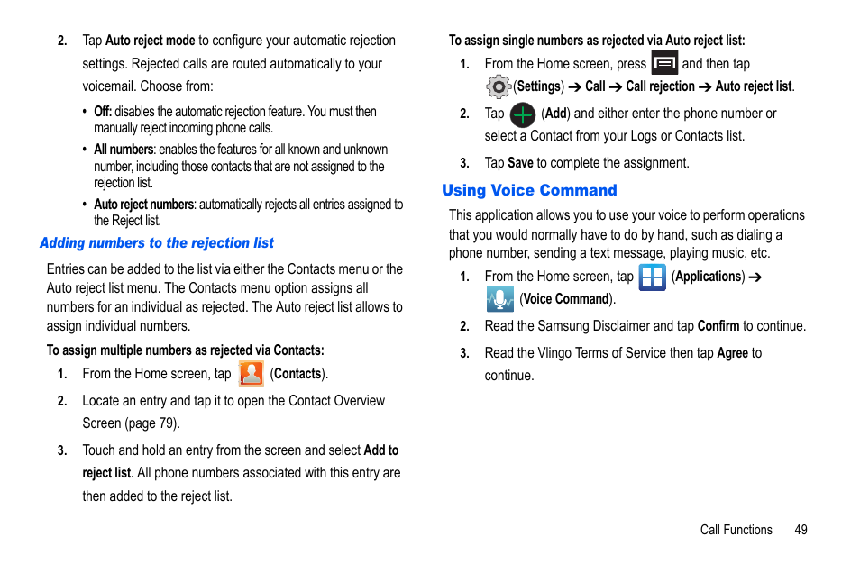 Using voice command | Samsung GALAXY S SGH-T989D User Manual | Page 57 / 223