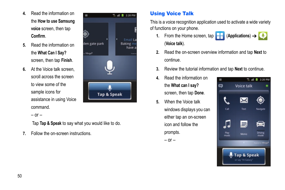 Using voice talk | Samsung GALAXY S SGH-T989D User Manual | Page 58 / 223