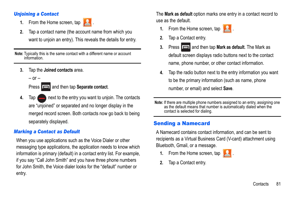 Sending a namecard | Samsung GALAXY S SGH-T989D User Manual | Page 89 / 223