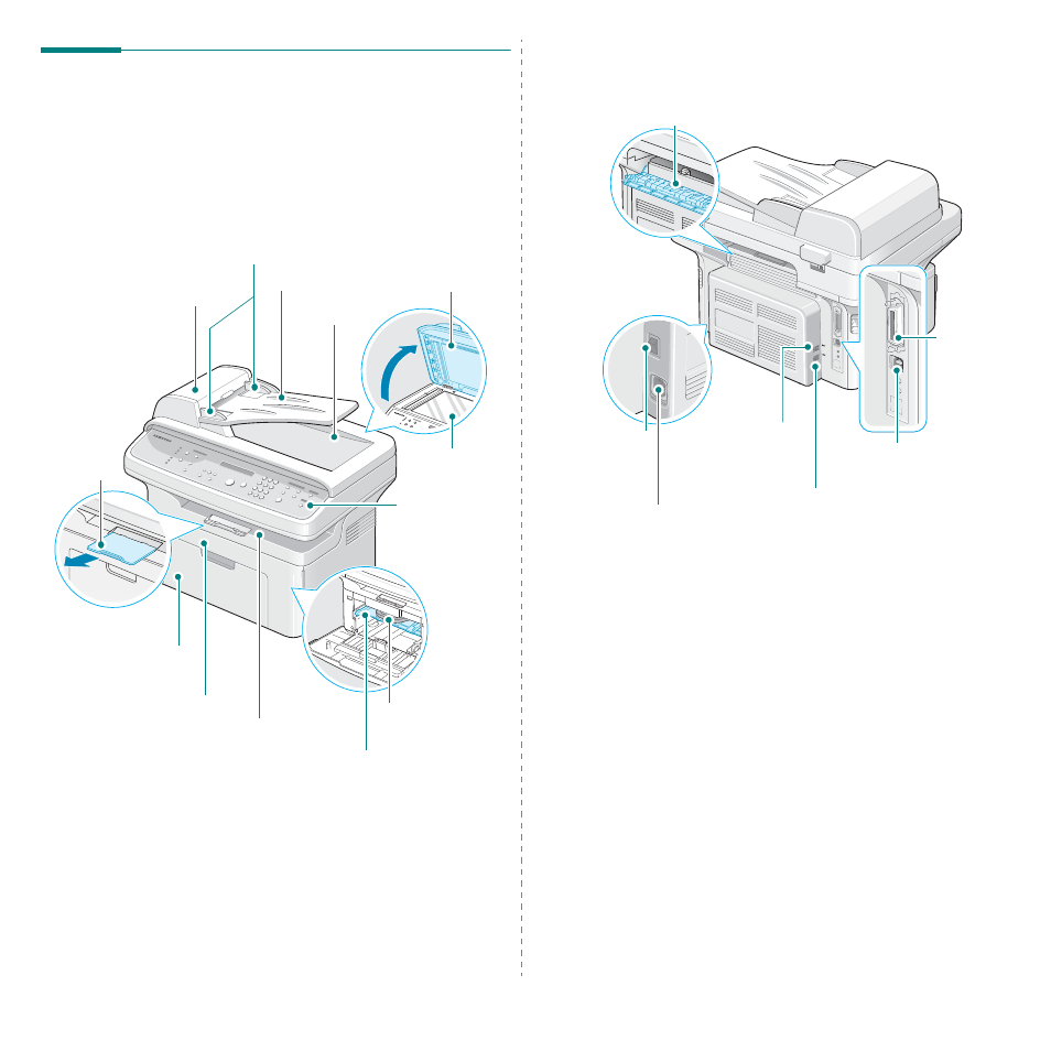 Understanding component locations, Front view, Rear view | Samsung SCX-4521FG User Manual | Page 13 / 117