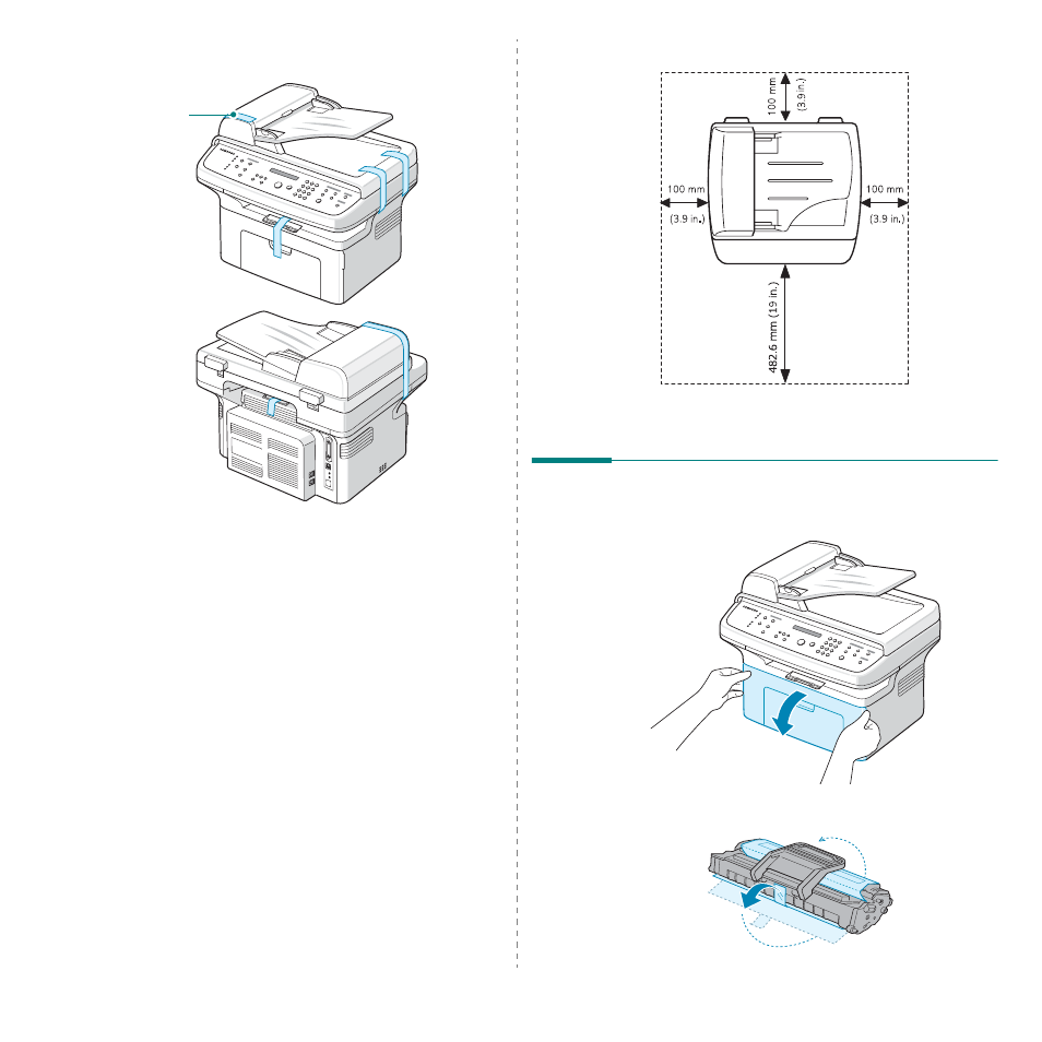 Selecting a location, Installing the toner cartridge | Samsung SCX-4521FG User Manual | Page 16 / 117