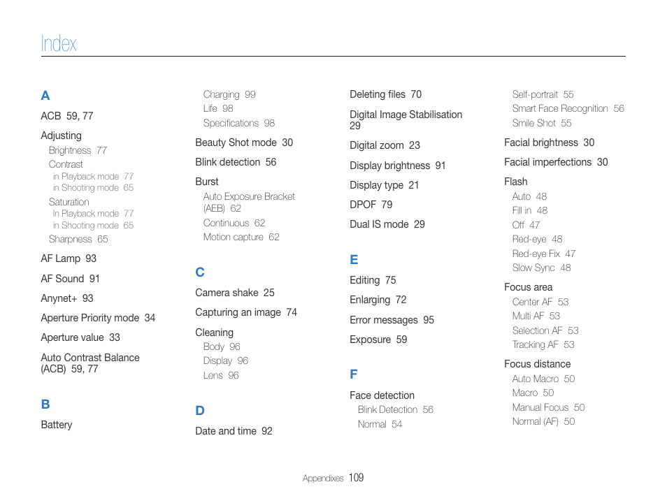 Index | Samsung WB650 User Manual | Page 110 / 113