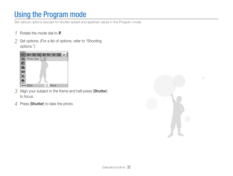 Using the program mode | Samsung WB650 User Manual | Page 33 / 113