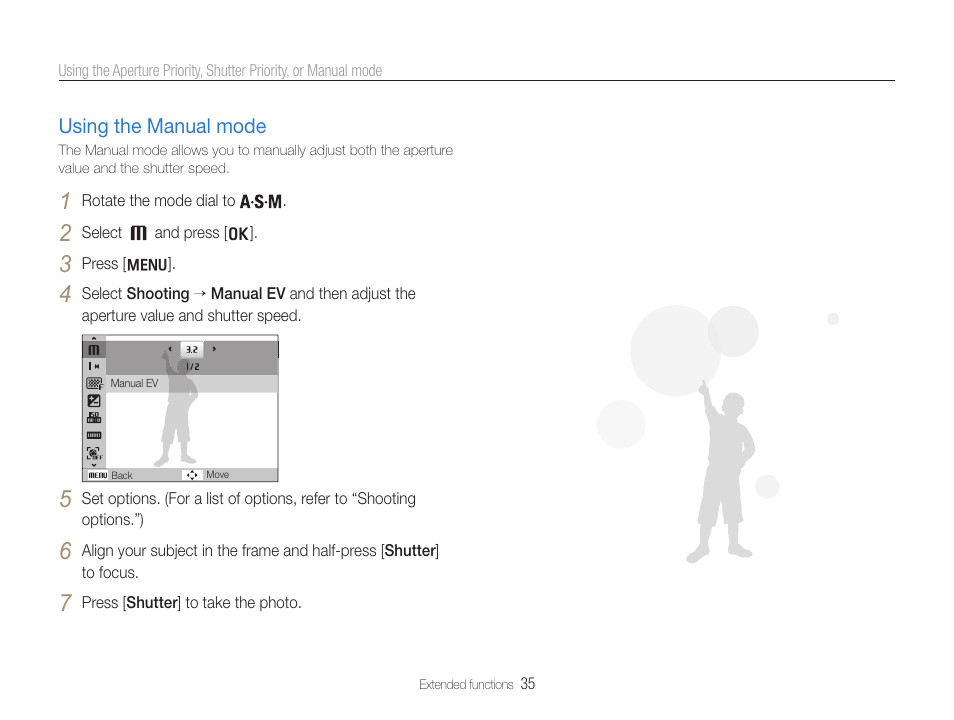 Using the manual mode | Samsung WB650 User Manual | Page 36 / 113