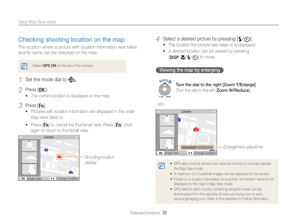 Checking shooting location on the map | Samsung WB650 User Manual | Page 40 / 113