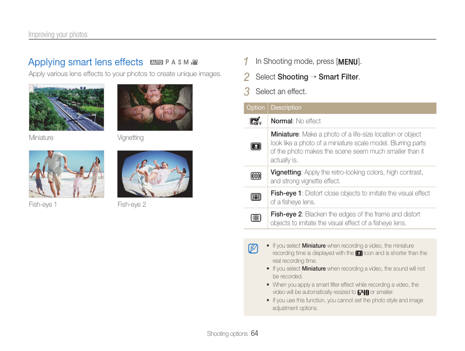 Applying smart lens effects | Samsung WB650 User Manual | Page 65 / 113