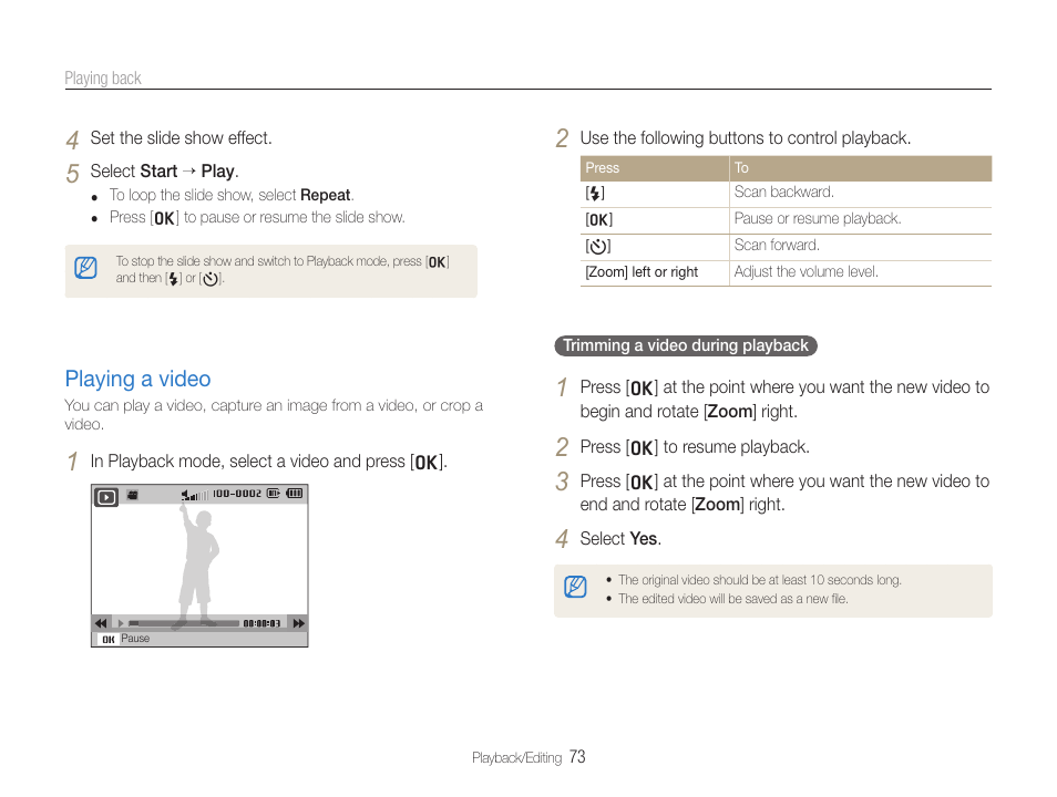 Playing a video | Samsung WB650 User Manual | Page 74 / 113