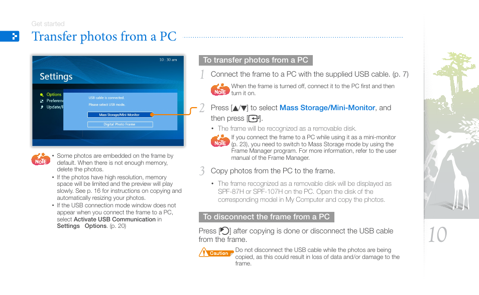 Transfer photos from a pc | Samsung SPF-87H User Manual | Page 10 / 38