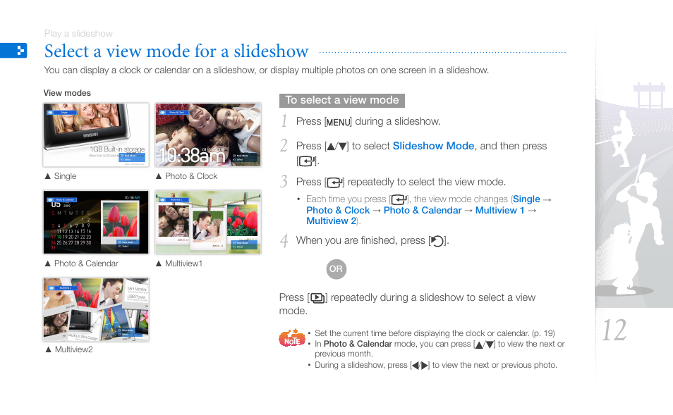 Select a view mode for a slideshow | Samsung SPF-87H User Manual | Page 12 / 38