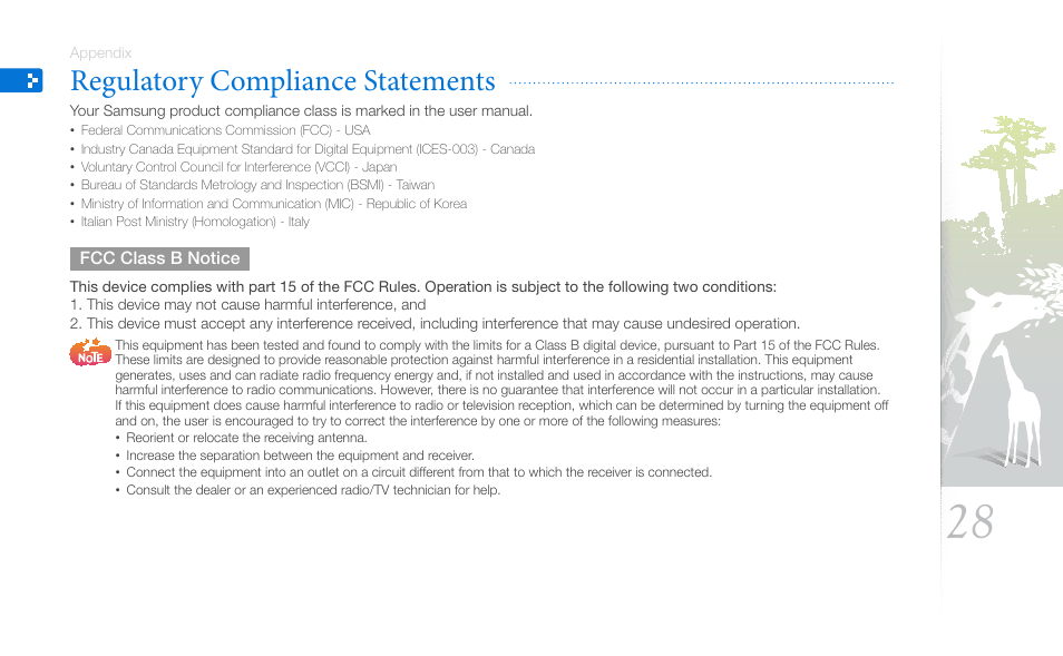 Regulatory compliance statements | Samsung SPF-87H User Manual | Page 28 / 38