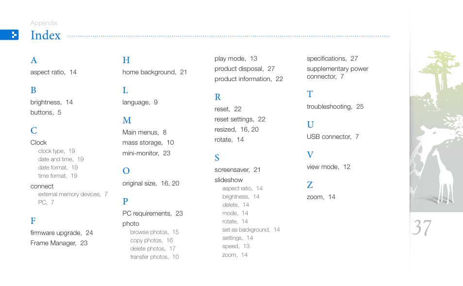 Index | Samsung SPF-87H User Manual | Page 37 / 38