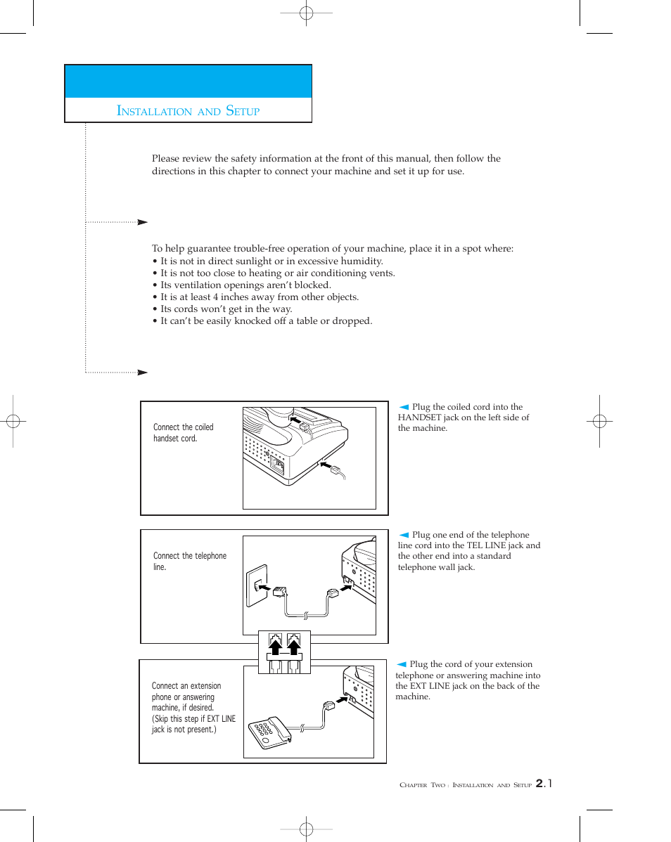 Choosing a location, Making the connections | Samsung sf 150 User Manual | Page 16 / 58