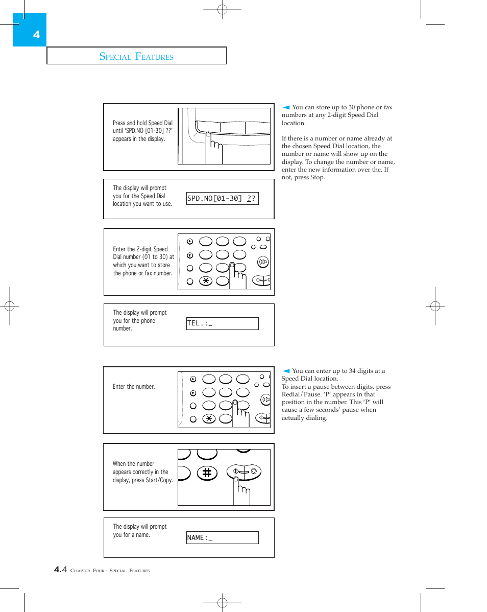 Storing a number for speed dialing, Pecial, Eatures | Samsung sf 150 User Manual | Page 39 / 58