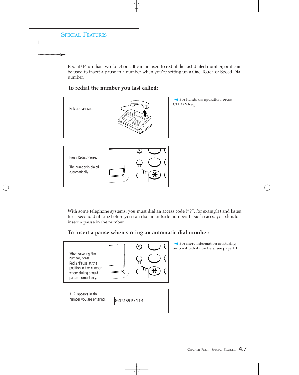 Redial/pause | Samsung sf 150 User Manual | Page 42 / 58
